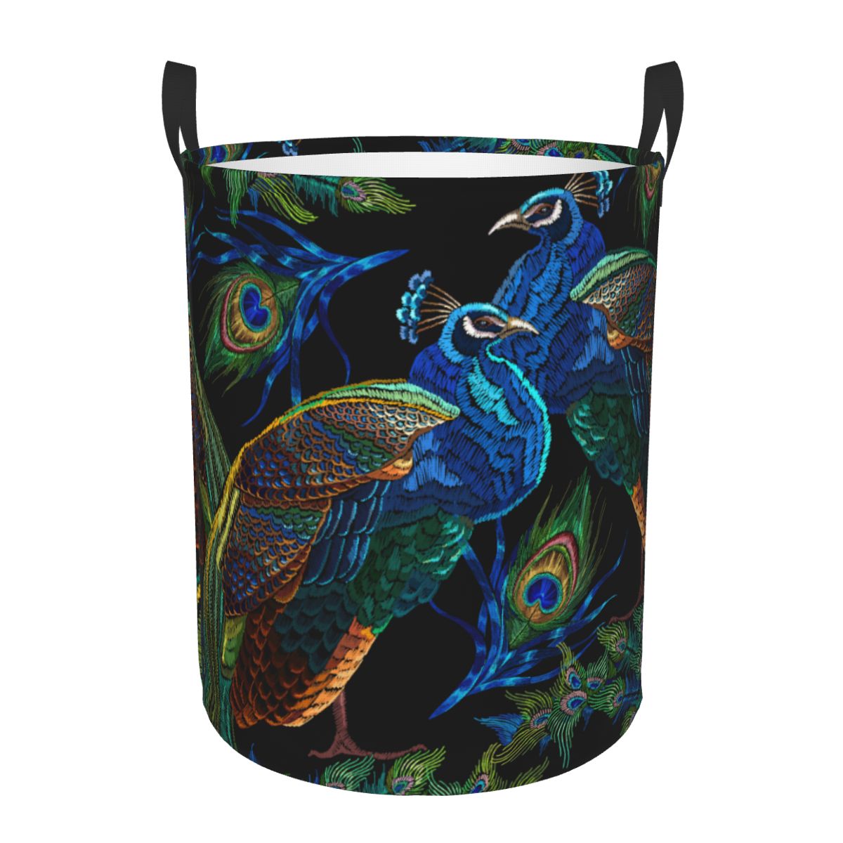 Home Decor Hampers - Peacocks Pattern Round Laundry Hamper Storage