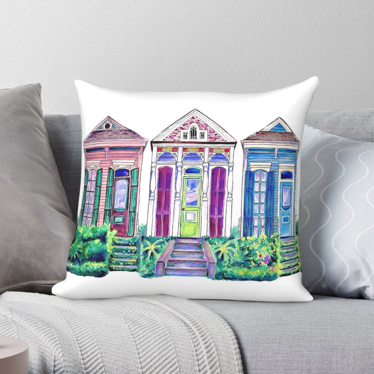 Home Decor New Orleans - New Orleans Shotgun Houses Square Pillowcase