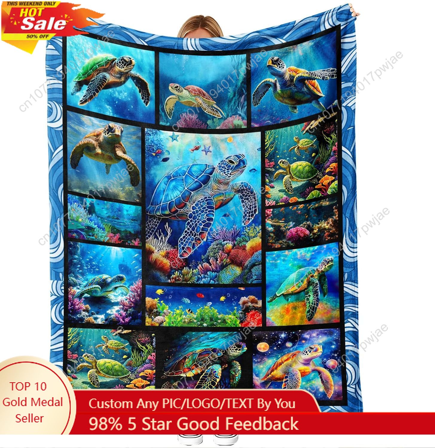 Home Decor Theme - Sea Turtle Flannel Throw Blanket Soft