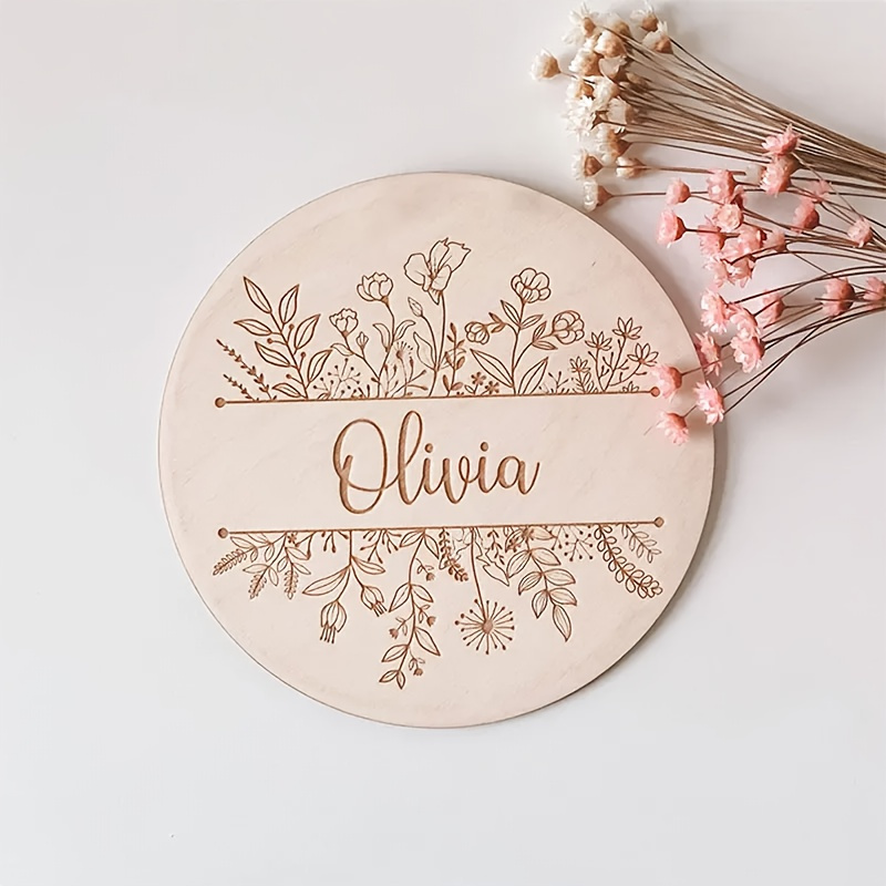 Home Decor Product - Personalized Floral Engraved Name Plaque, Custom