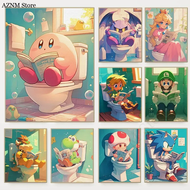 Home Decor Video - Funny Bathroom Cartoon Video Game Poster