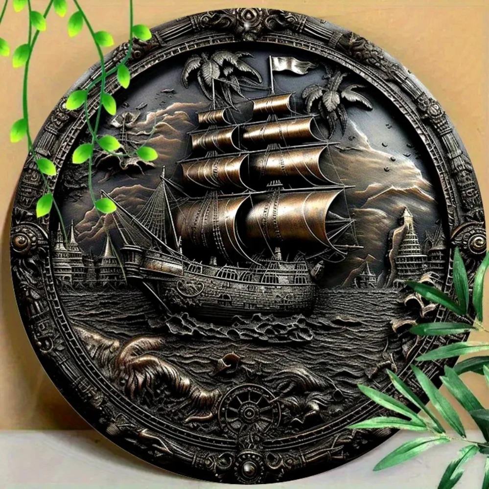 Home Decor Theme - 3D Pirate Ship Metal Wall Art: