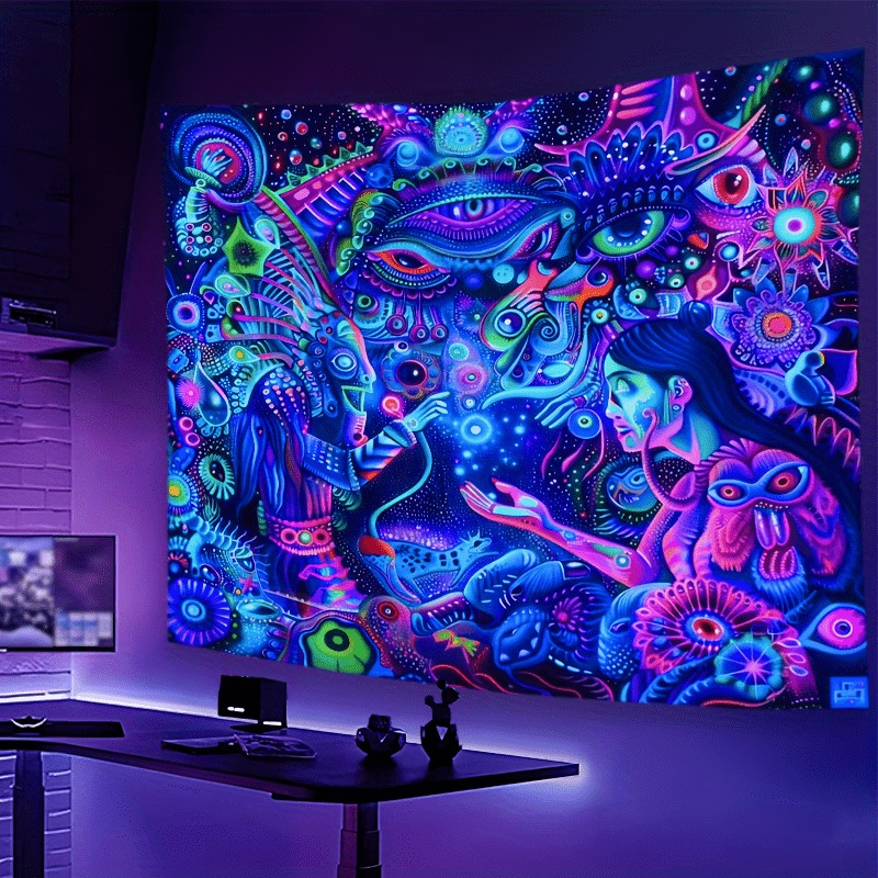 Aesthetic Tapestry - Psychedelic Pattern and Figure Neon Tapestry,UV