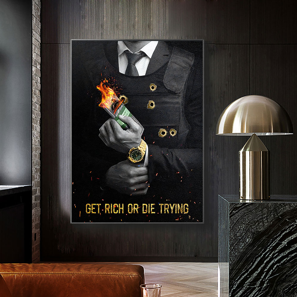 Home Decor Quotes On Wall - Motivating Quote Get Rich or Die