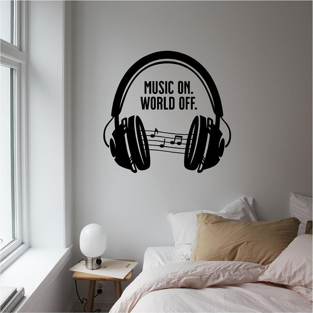Home Decor Quotes On Wall - Music headset Wall Decals Quotes Music