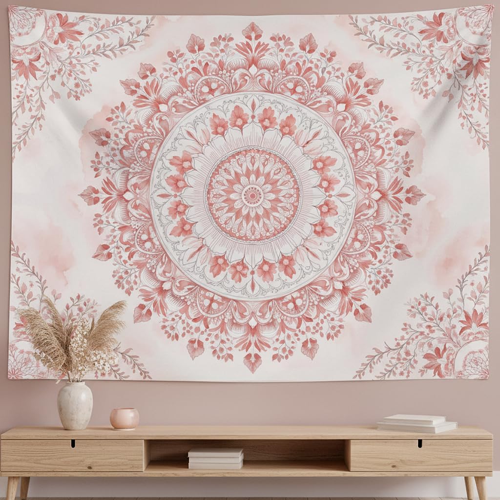 Aesthetic Tapestry - Pink Floral Mandala Tapestry – Soft