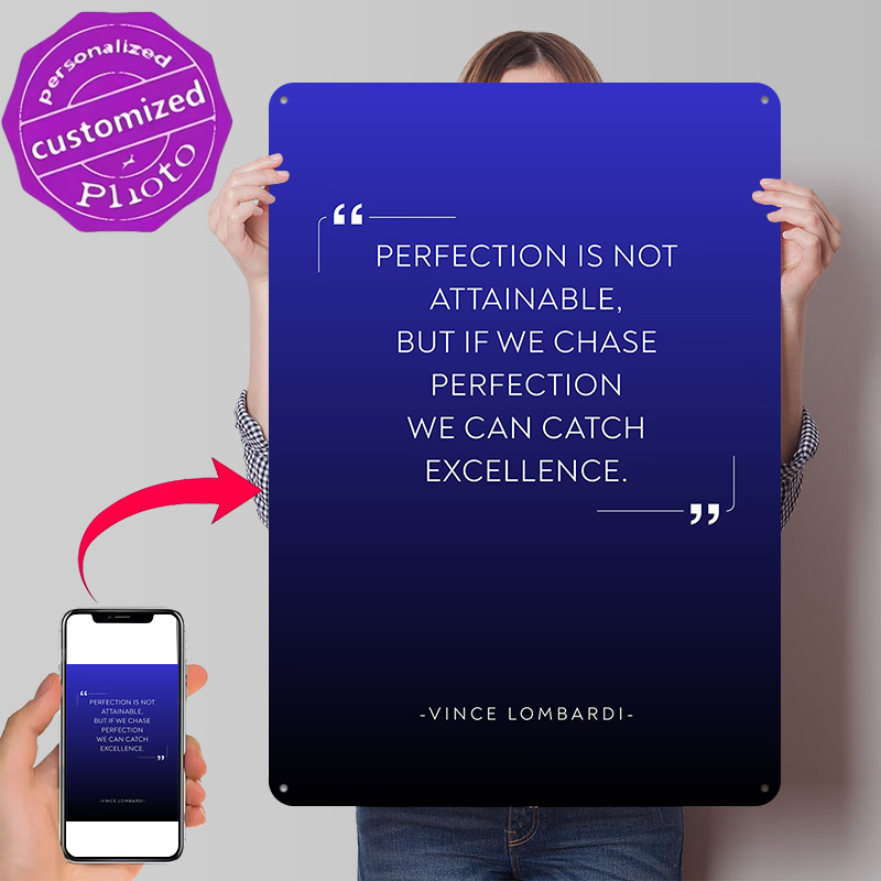 Home Decor Quotes On Wall - Vince Lombardi Quote on Perfection Metal