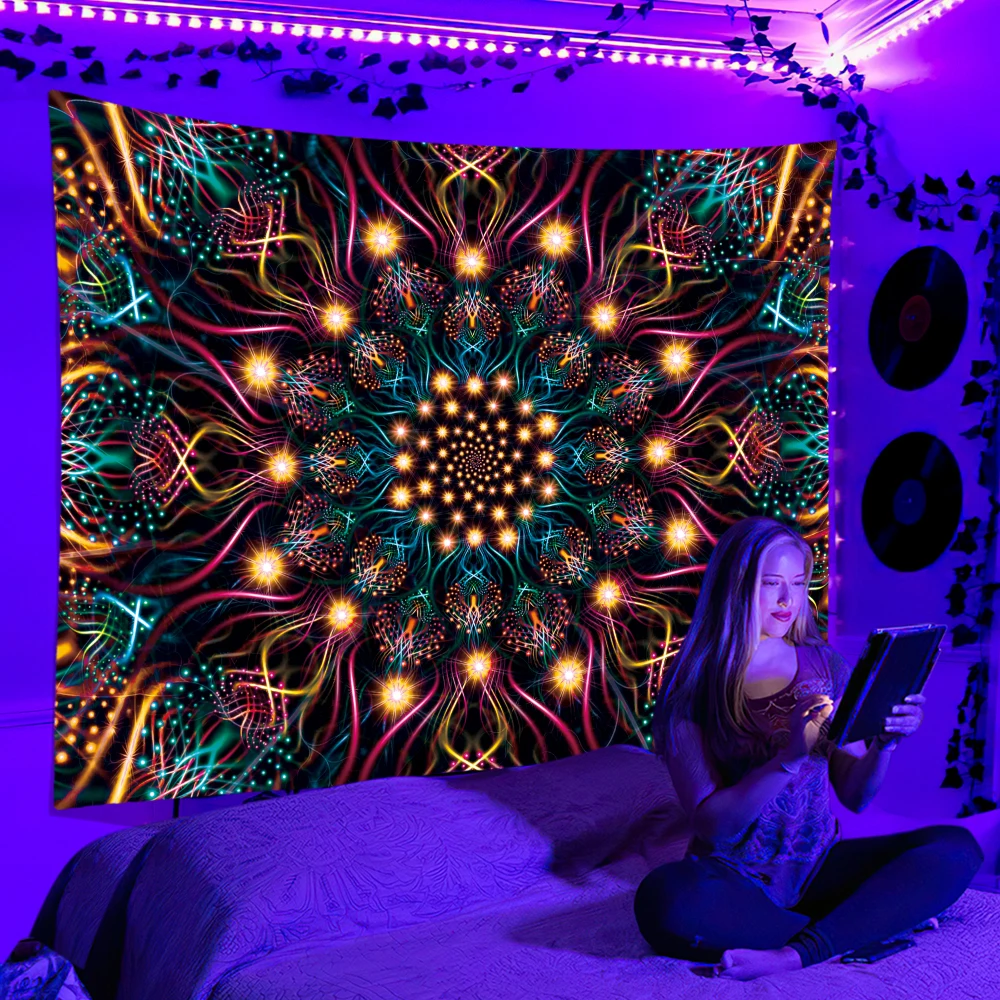 Aesthetic Tapestry - Black Light Tapestry UV Reaction Psychedelic