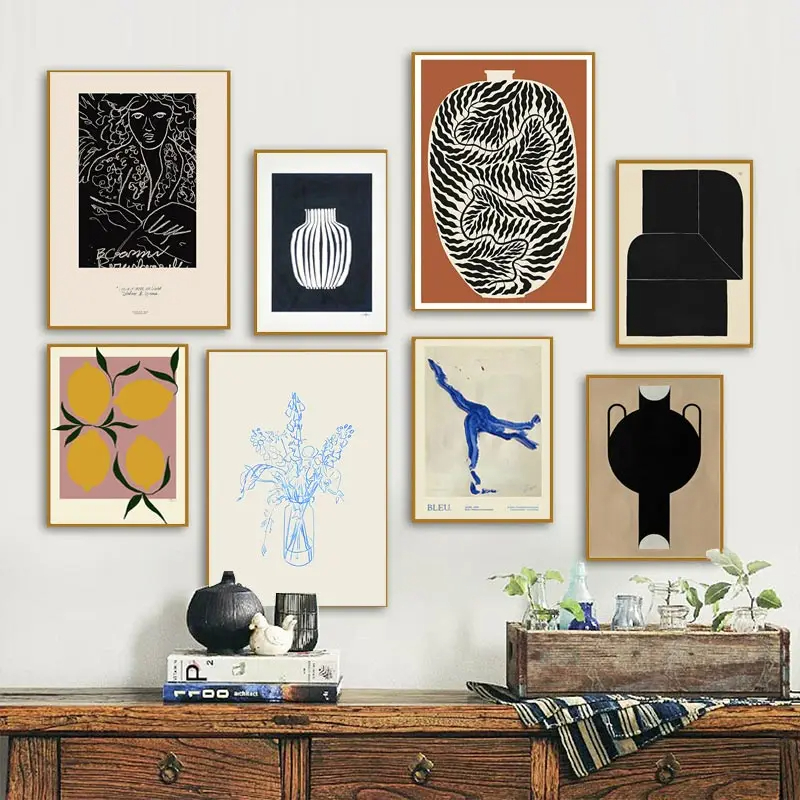 Home Decor Japandi - Abstract Minimalism Lemon Vase Geometric Wall