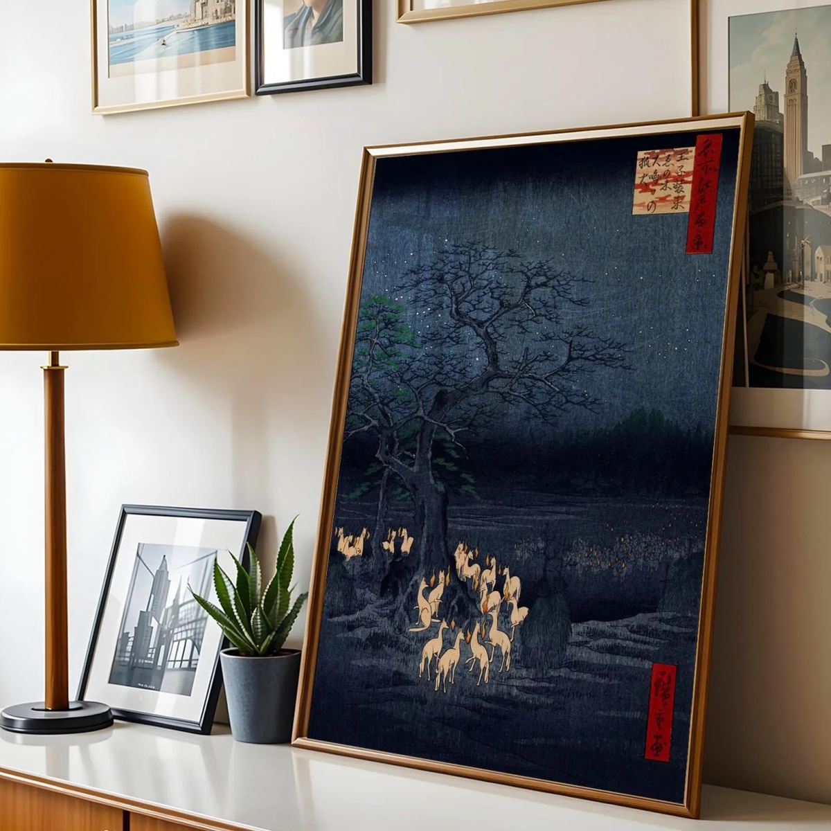 Japanese Retro Fox Canvas Prin - Home Decor Japandi Style ulasan dan harga