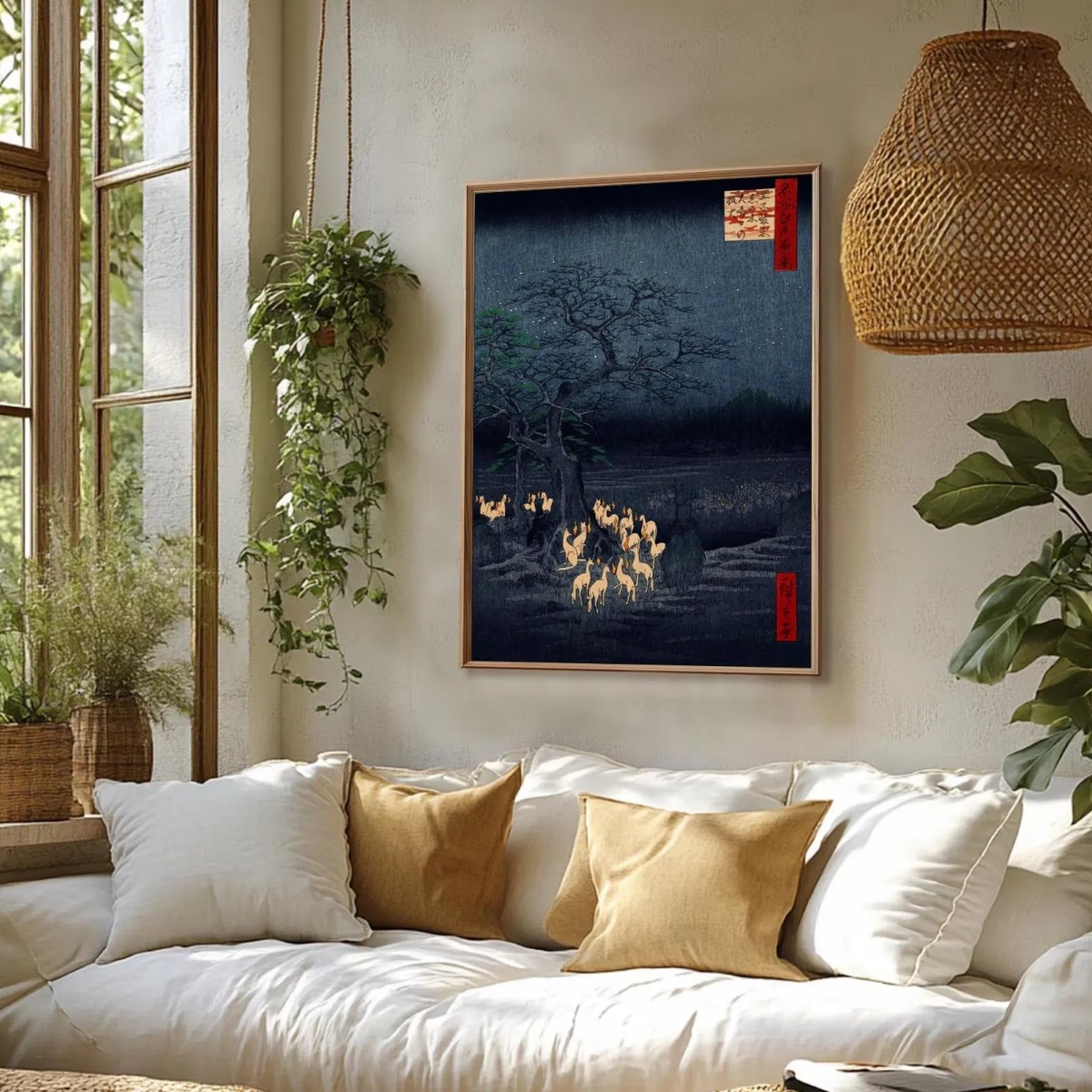 Japanese Retro Fox Canvas Prin - Home Decor Japandi Style ulasan dan harga