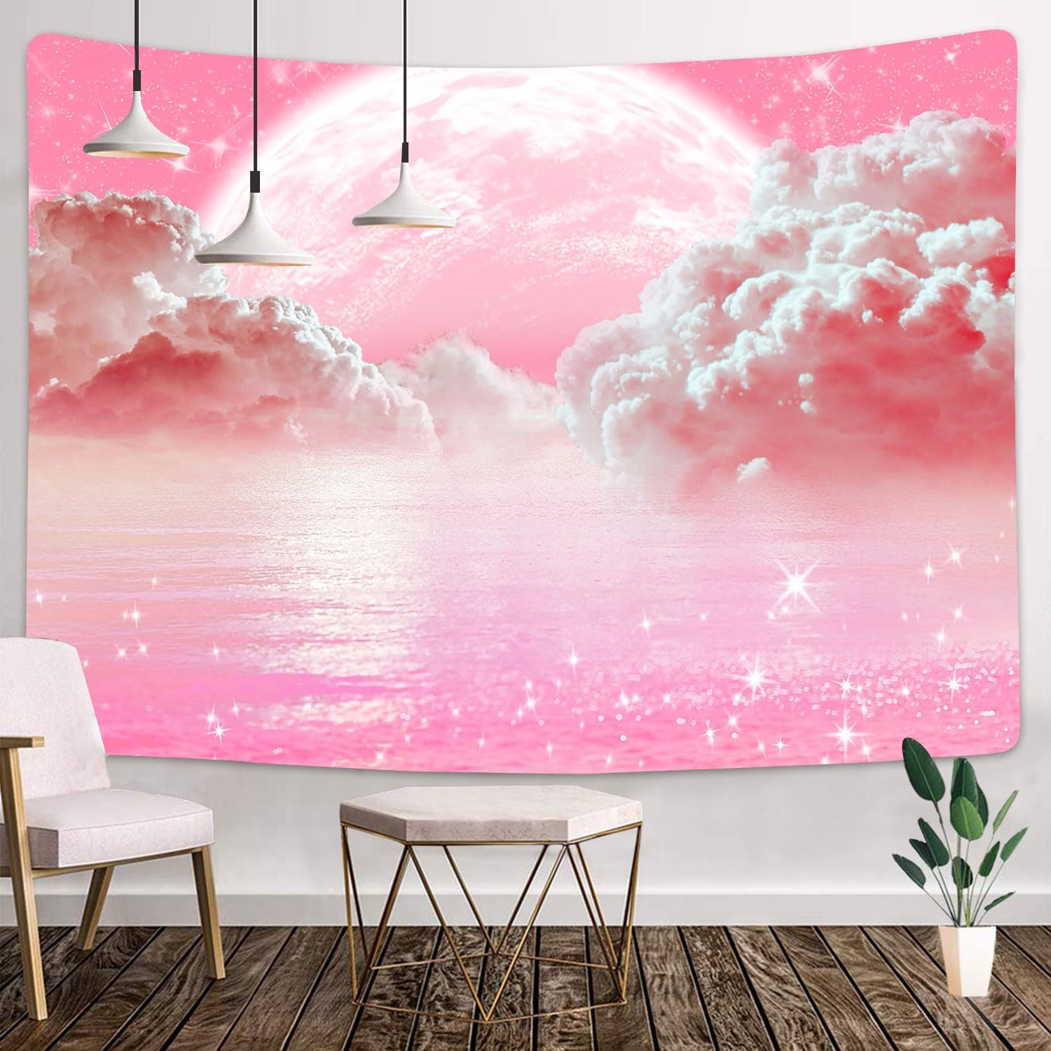 Pink Clouds Sky Tapestry Ocean - Aesthetic Tapestry ulasan dan harga
