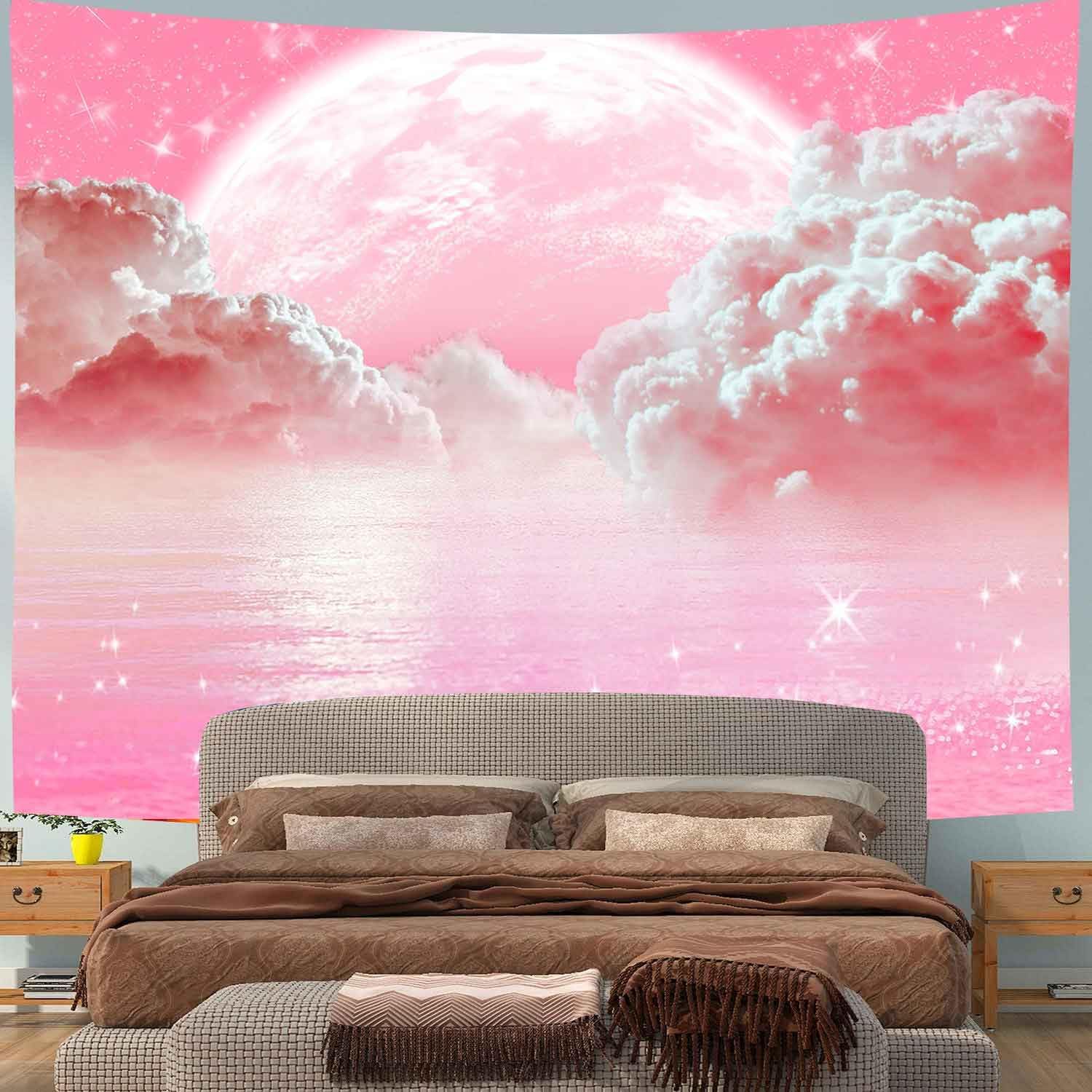 Pink Clouds Sky Tapestry Ocean - Aesthetic Tapestry ulasan dan harga