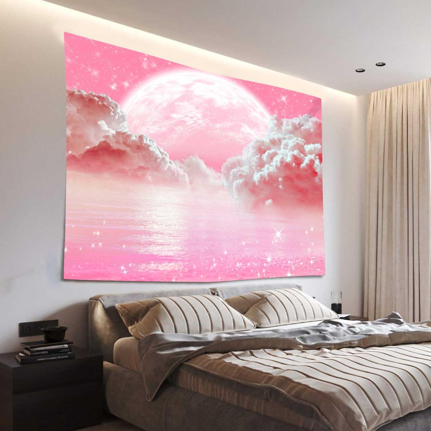 Pink Clouds Sky Tapestry Ocean - Aesthetic Tapestry ulasan dan harga