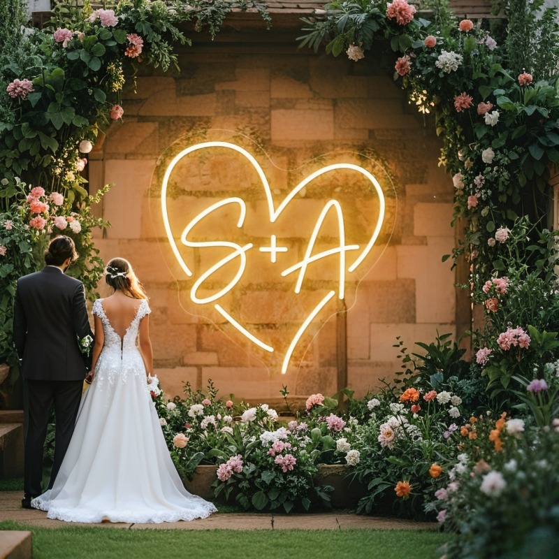 Custom Initials Heart LED Neon - Home Decor Product ulasan dan harga