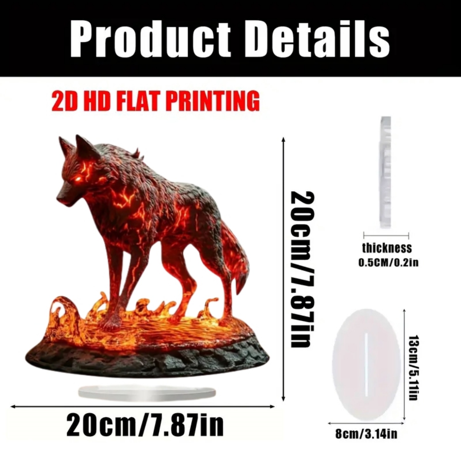 Flame Wolf Statue,2D Flat Acry - Home Decor Kit ulasan dan harga