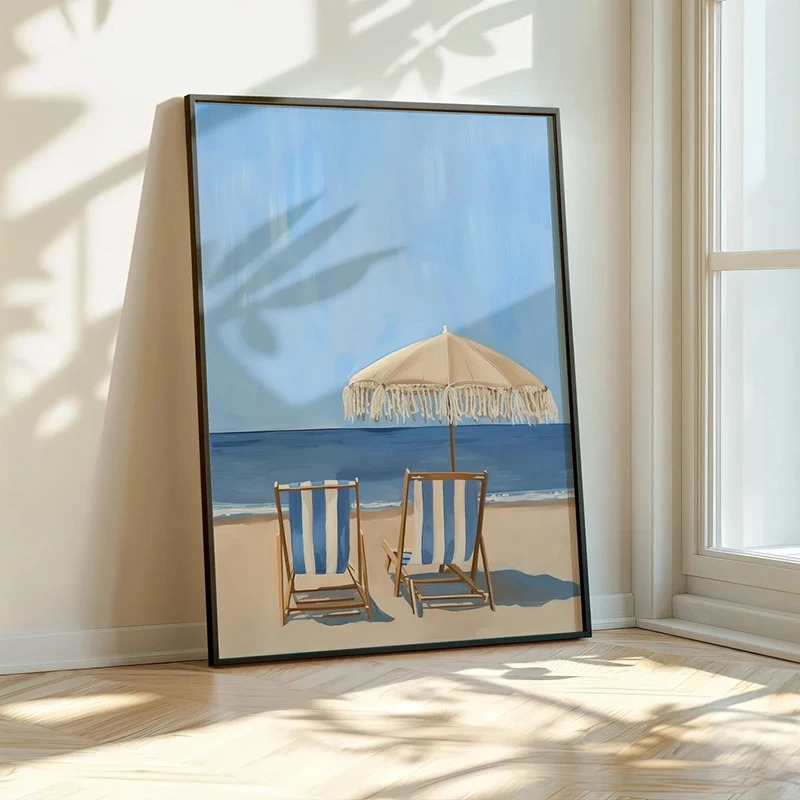 Blue Coastal Beach Sailboat Hy - Home Decor Interior ulasan dan harga