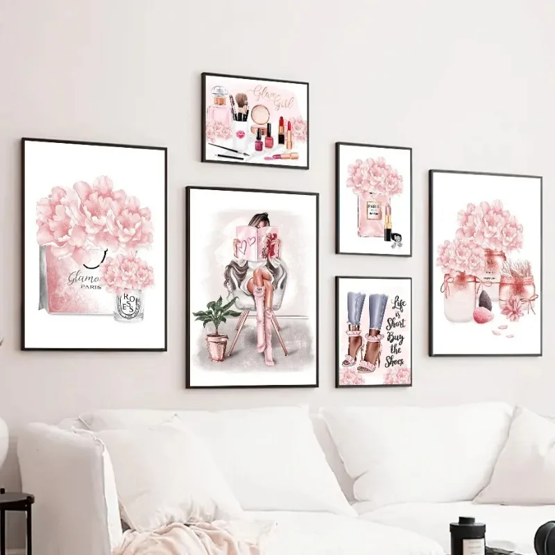 Pink Flower Paris Perfume Fash - Home Decor Japandi ulasan dan harga