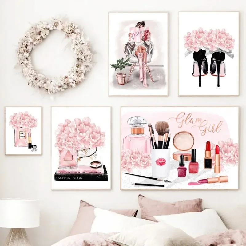 Pink Flower Paris Perfume Fash - Home Decor Japandi ulasan dan harga