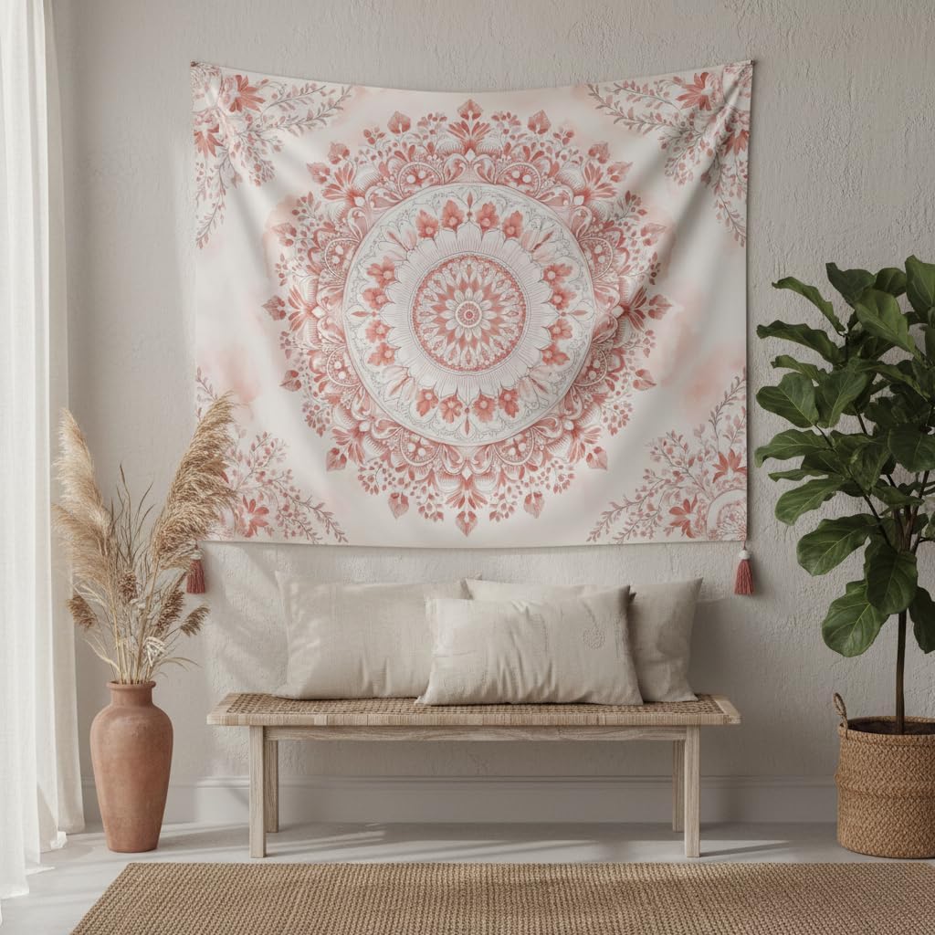 Pink Floral Mandala Tapestry – - Aesthetic Tapestry ulasan dan harga