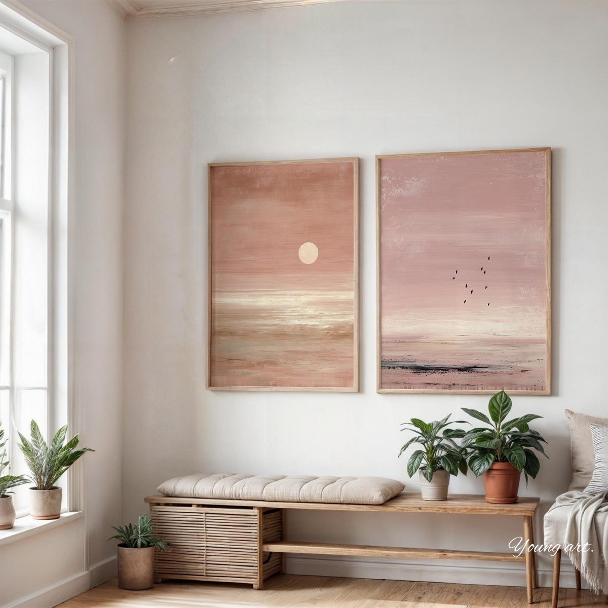 2pcs/set Japanese Pink Sunset  - Home Decor Japandi Style ulasan dan harga