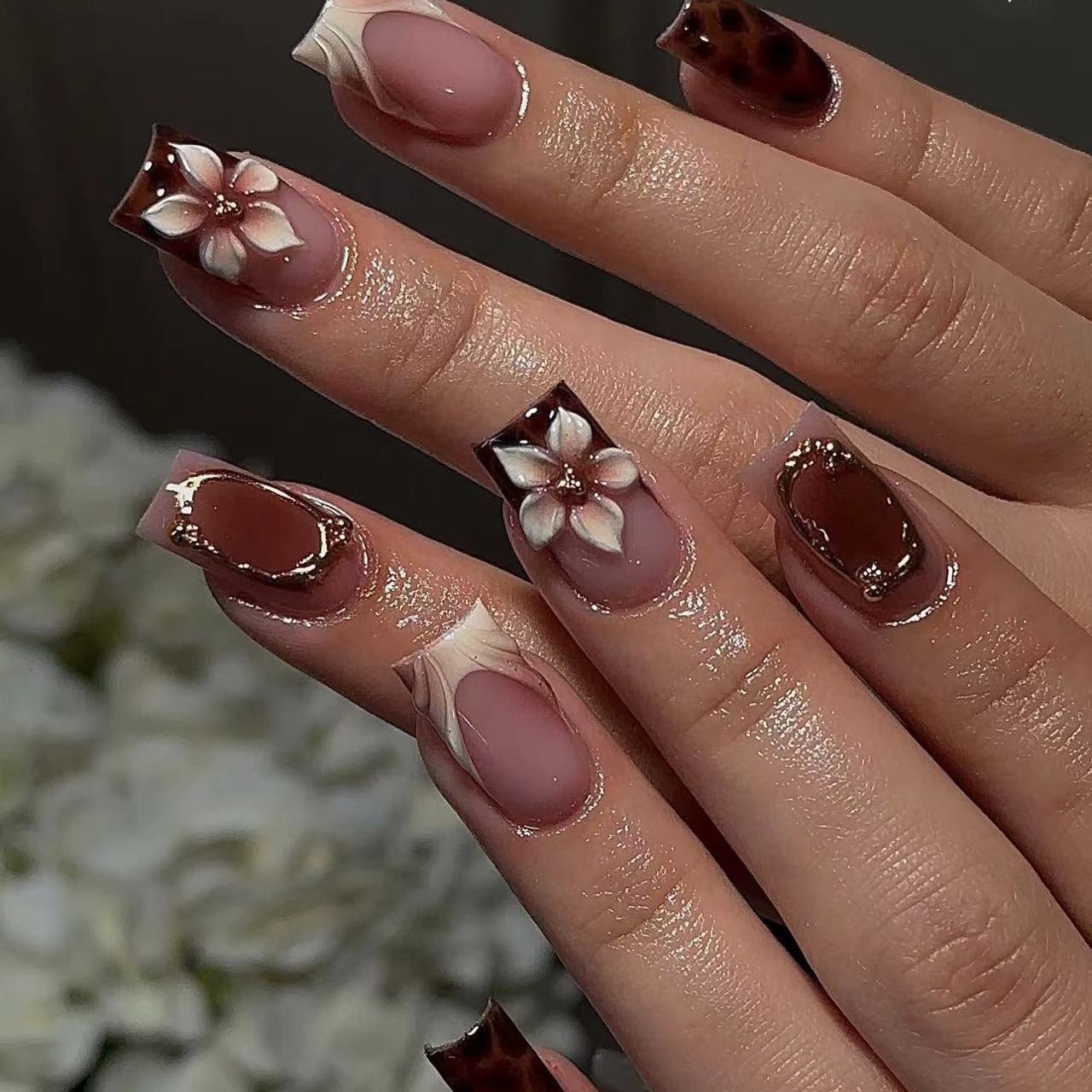 Short square fake nails for wo - Pressed Flower Frame ulasan dan harga