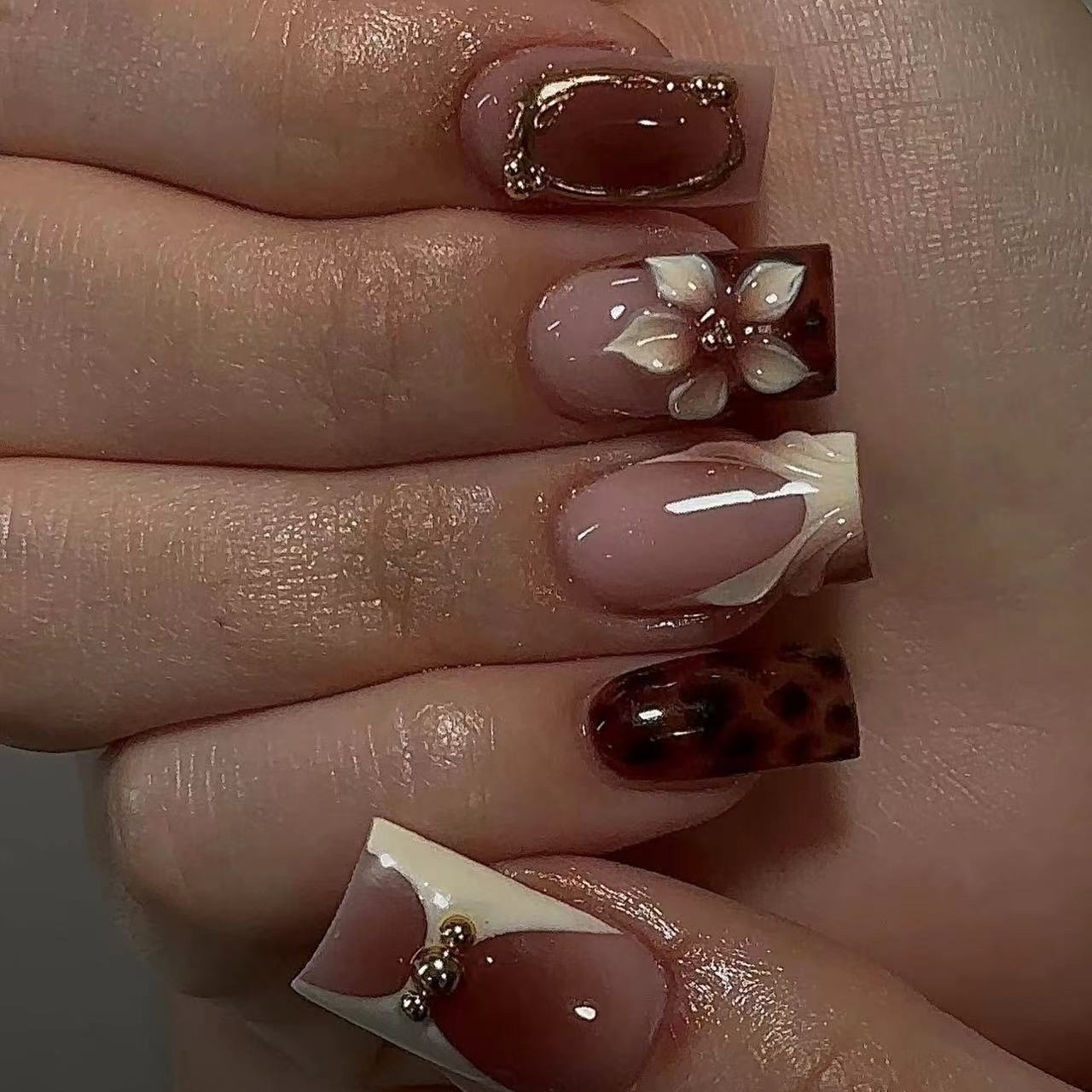 Short square fake nails for wo - Pressed Flower Frame ulasan dan harga