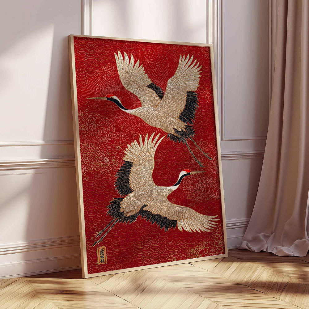 Japanese Flying Cranes Canvas  - Home Decor Japandi Style ulasan dan harga