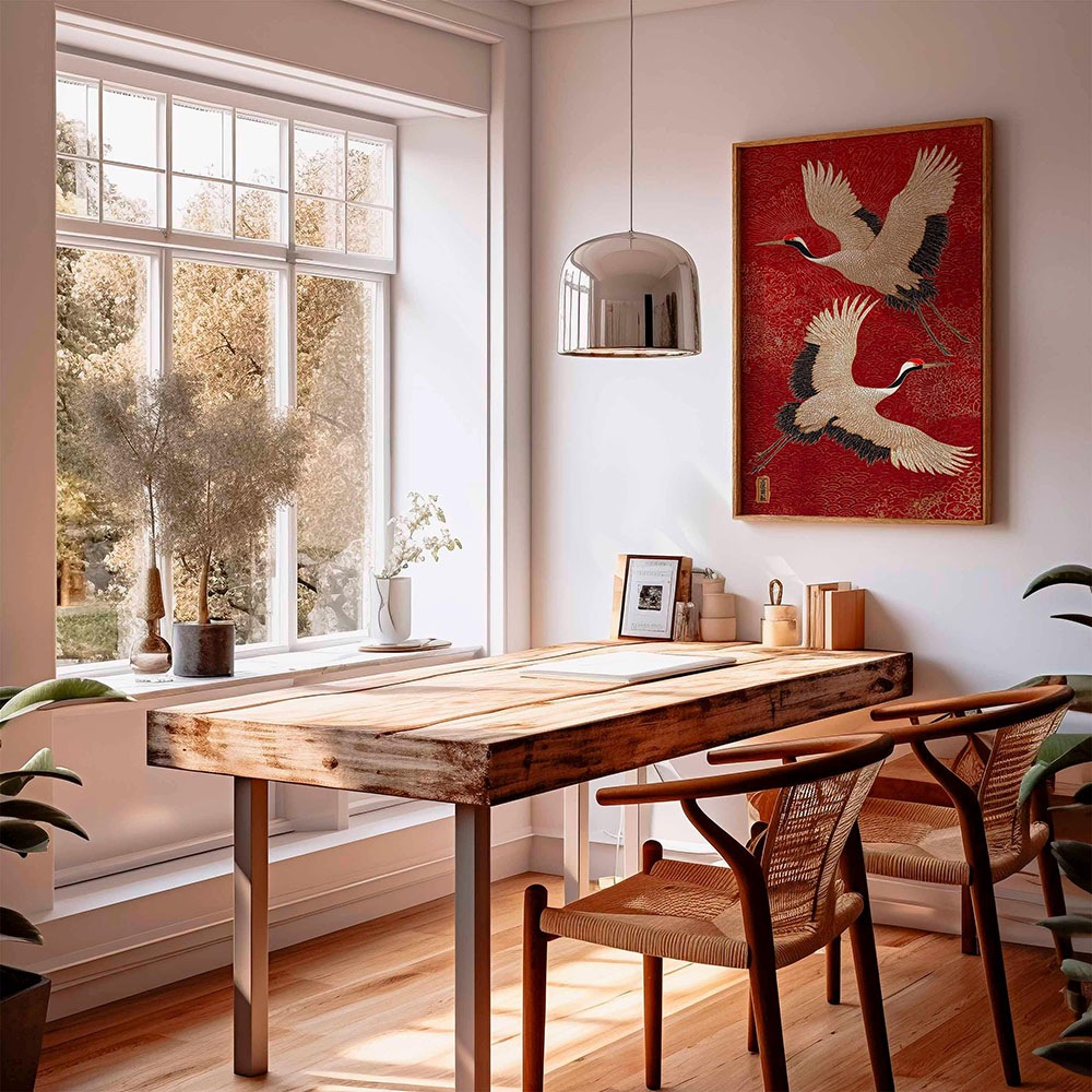 Japanese Flying Cranes Canvas  - Home Decor Japandi Style ulasan dan harga