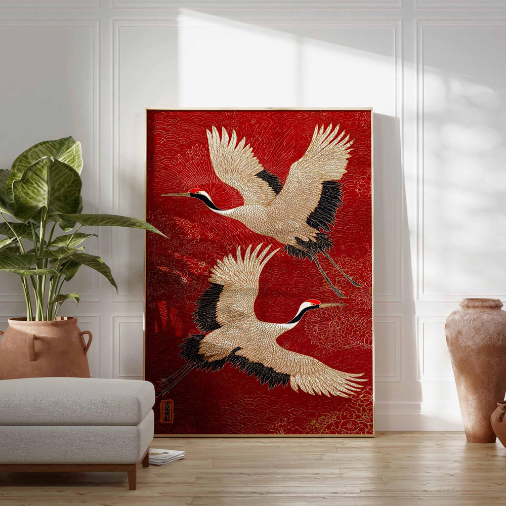 Japanese Flying Cranes Canvas  - Home Decor Japandi Style ulasan dan harga